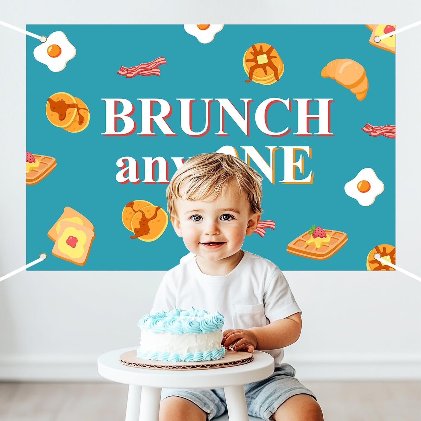 Festiblast 1st Brunch Themed Party Decorations, Brunch Anyone Backdrop Blue Breakfast Food Birthday Party Decor