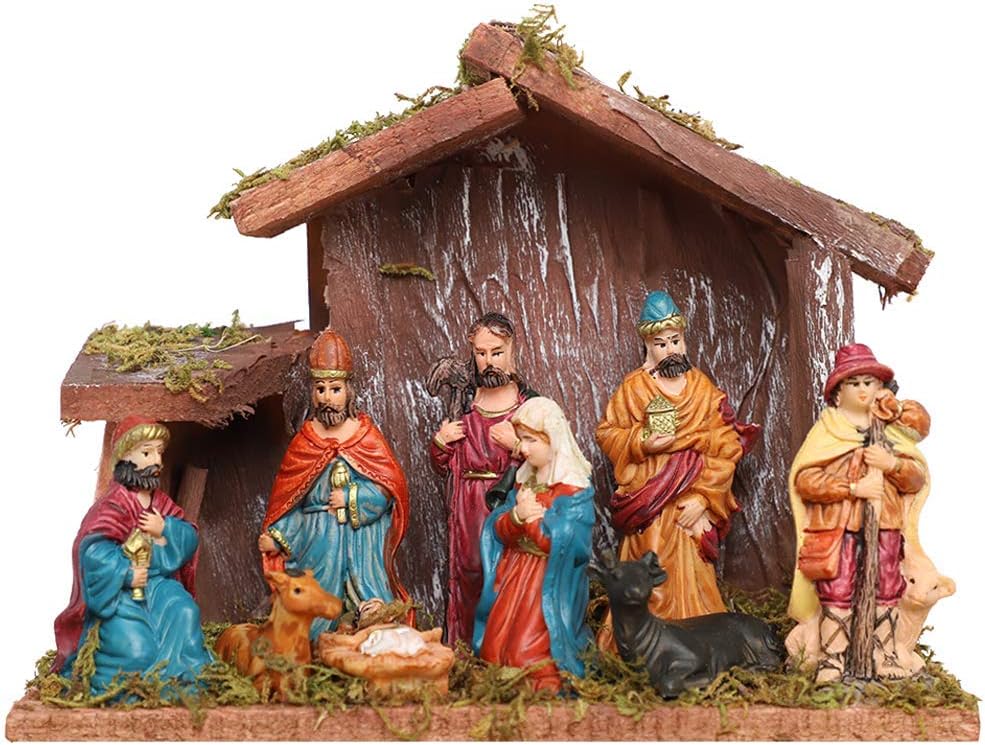 Regine Switzerland Christmas Nativity Figurine - Exquisite Nativity Scene Statue with Wooden Stable
