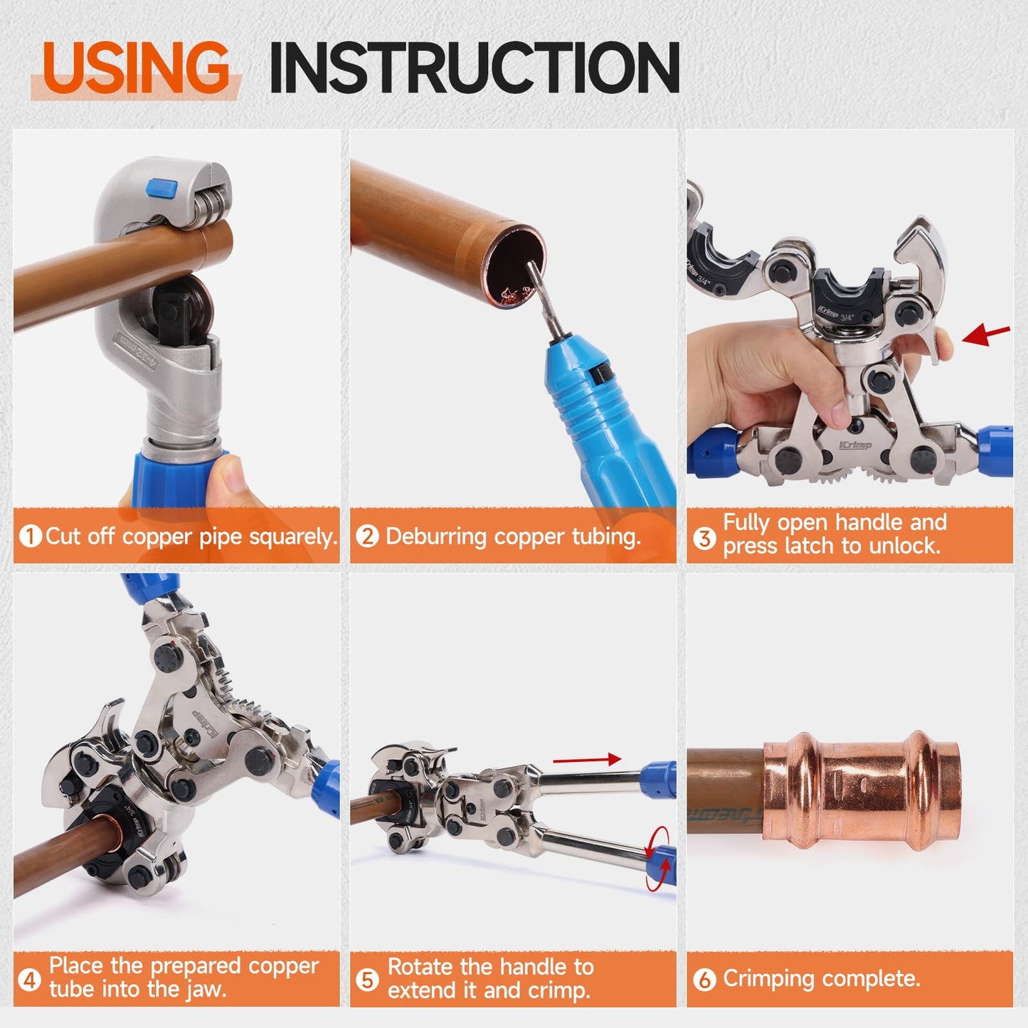 iCrimp Copper Pipe Pressing Tool Kit with Cutter&Deburring Tool for ProPress Copper Fitting-Manufactured by IWISS