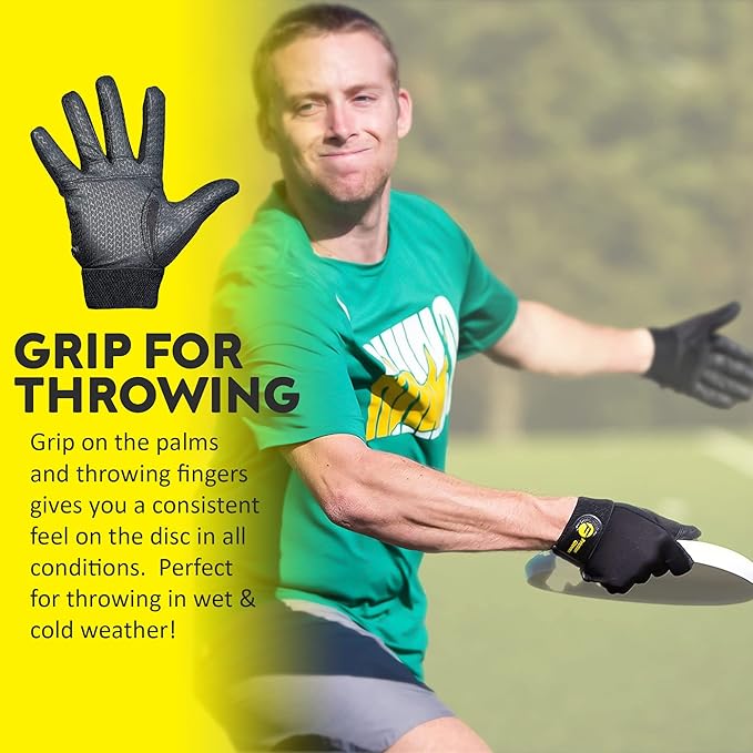 Ultimate Frisbee Gloves - Rubberized Palm & Fingers for Amazing Grip in All Conditions - Play Your Best in Any Weather