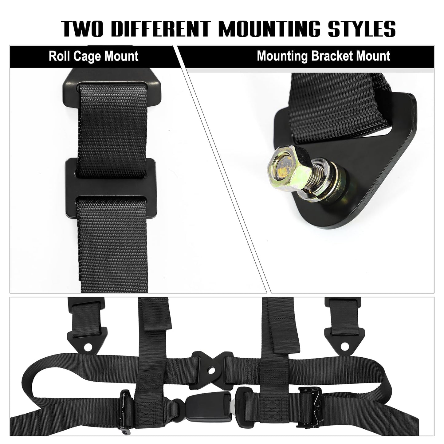 BESTZHEYU 2 PCS 4 Point Harness with 2 Inch Comfortable Heavy Duty Shoulder Padding with Quick Auto buckle for UTV ATV Sports Car, Racing Car, Car Black Racing Harness