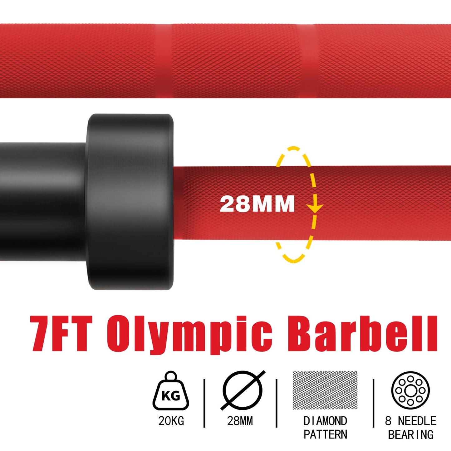 Huisheng 7ft Olympic Barbell for Strength Training and Olympic Weightlifting, 500 700 1000LBS Capacity Available, 2 Inch Bar for Squats, Home Gym Fitness Equipment, Bench Press, Deadlift,Powerlifting