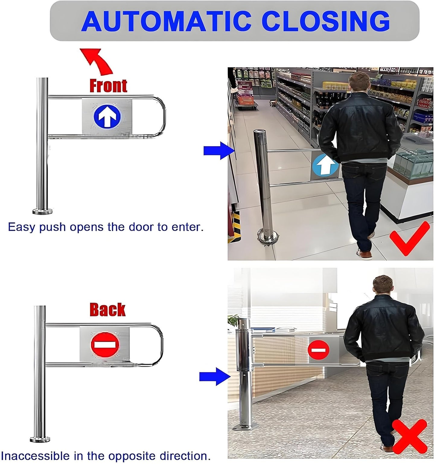 Universal Metal Pivot Gate – Automatic Spring-Loaded One-Way Security Turnstile for Supermarkets & Libraries – Right-Handed Entry, 70 x 100 cm, Durable Access Control Solution