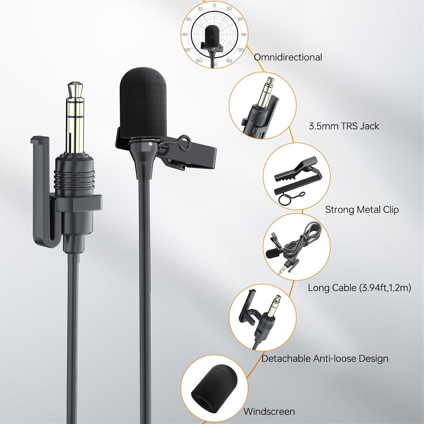 COMICA CVM-SM-O1 Professional Lavalier Lapel Microphone Omnidirectional Clip-on Condenser Mic, Lav Mic for BoomX-D/DSLR