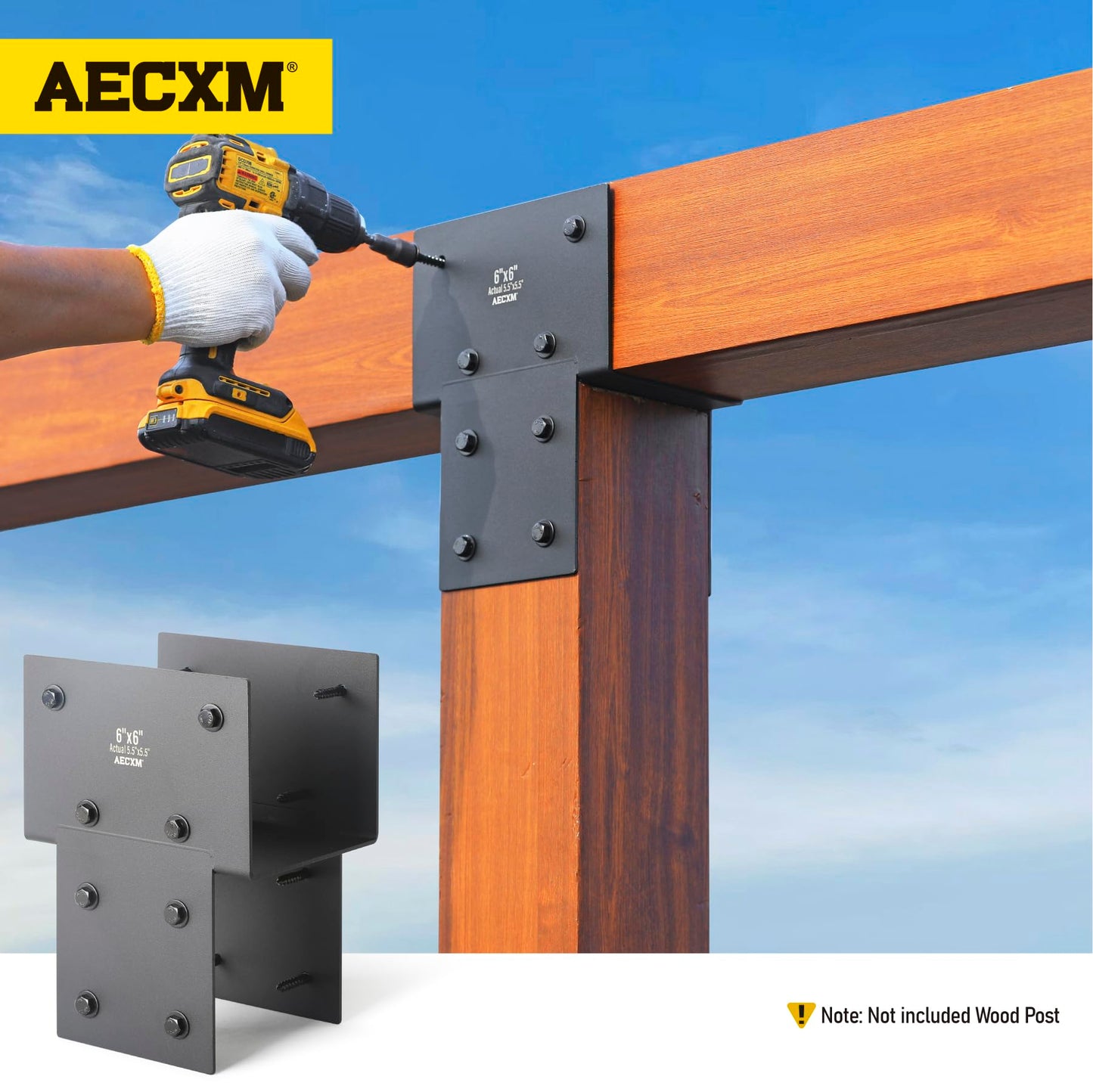 6"x6" (Actual 5.5"x5.5") Heavy Duty Post Caps Tie Brackets for Wood, Deck Post to Beam Connector Bracket（Serial Post） 1Pack