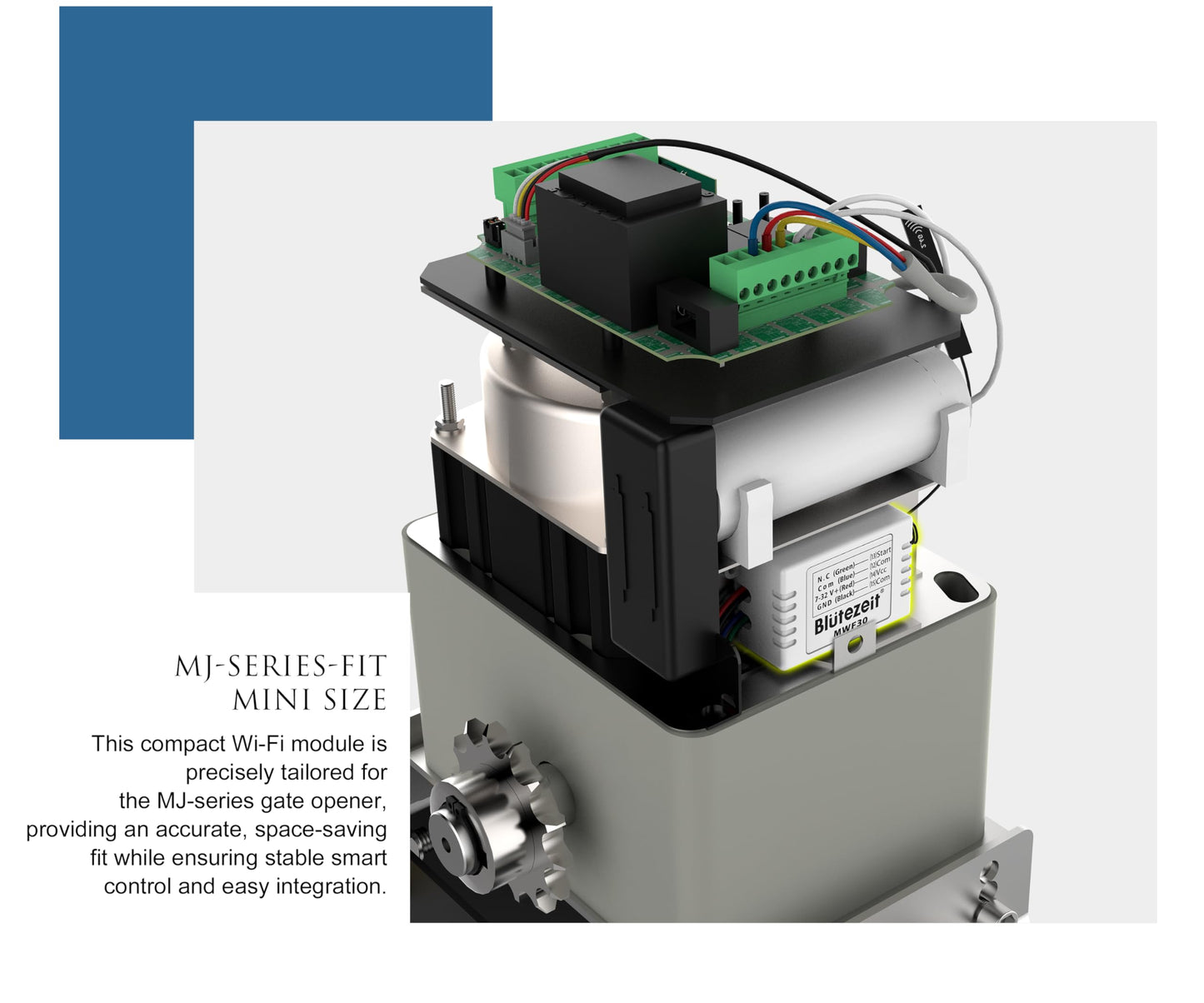 Blütezeit MJ-400 Sliding Gate Opener + WiFi Module + Push Button – 1100lb AC Chain-Drive Gate Motor with Smart App Control & Expanded 433MHz Accessory Support