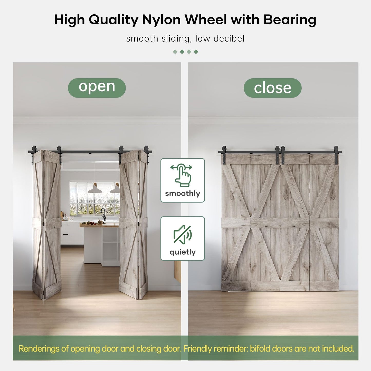 Roymelo 76" Bifold Sliding Barn Door Hardware Track Kit,Side Mounted Black J Shape Roller,Smoothly and Quietly,Assembly Easy,Fit Four 18" Bi-Folding Doors (Door Not Included)