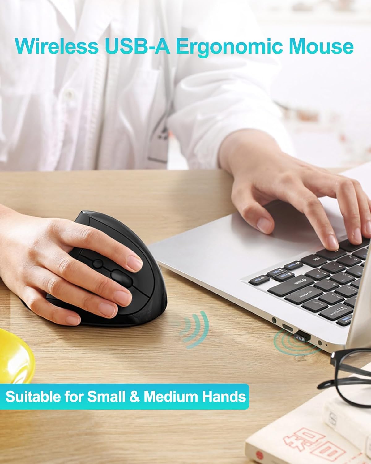Lekvey 3 Ergonomic Mouse, Vertical Wireless Mouse for Small/Medium Hands, Rechargeable with USB Receiver, DPI