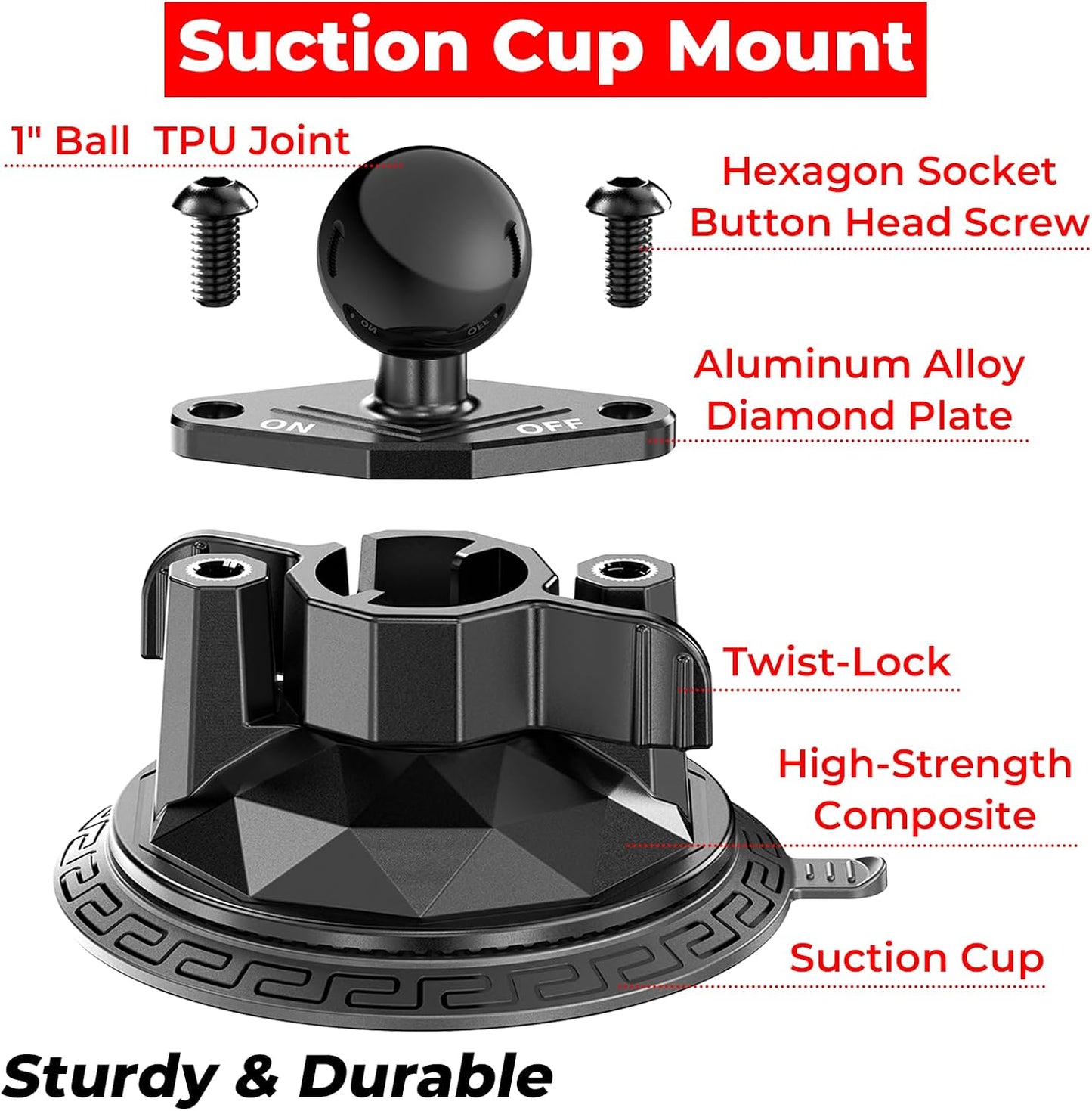 VAZESWIN 1" 3.5" 1" Insta360 Ball Twist-Lock Suction Cup Mount, Large Suction Cup Base for Vehicle Windshields