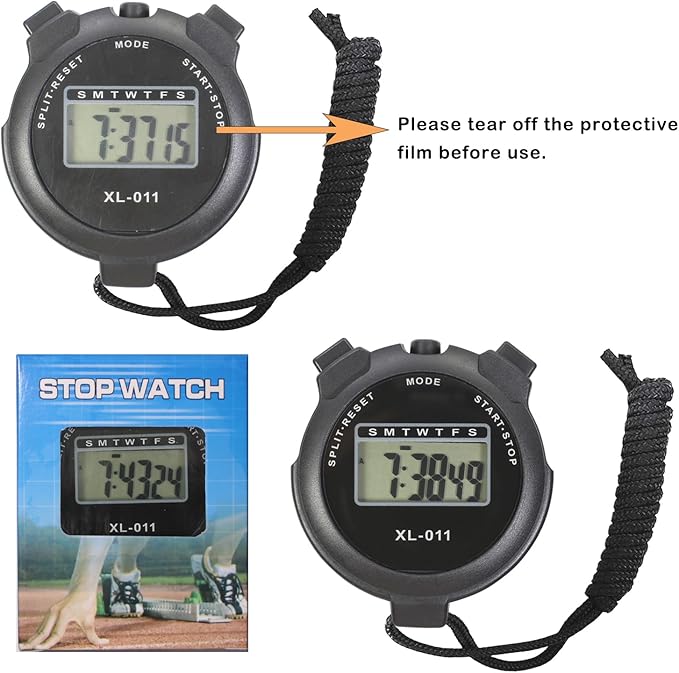 16-Pack Multi-Function Electronic Digital Sport Stopwatch Timer, Large Display with Date Time and Alarm Function, Sports Coaches Fitness Coaches and Referees Black