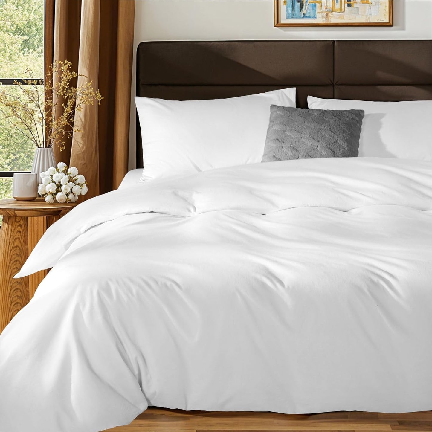 SONORO KATE 100% Egyptian Cotton Duvet Cover - Soft & Breathable 1000 Thread Count | Queen Size, White - 3 PC Set