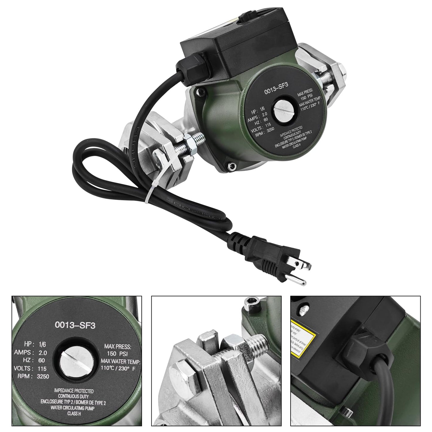Beenhuco 0013-SF3 Stainless Steel 1/6 HP Circulator Pump 115V SS Circulator Pump with Rotated Flange Replacement for 0013-SF3