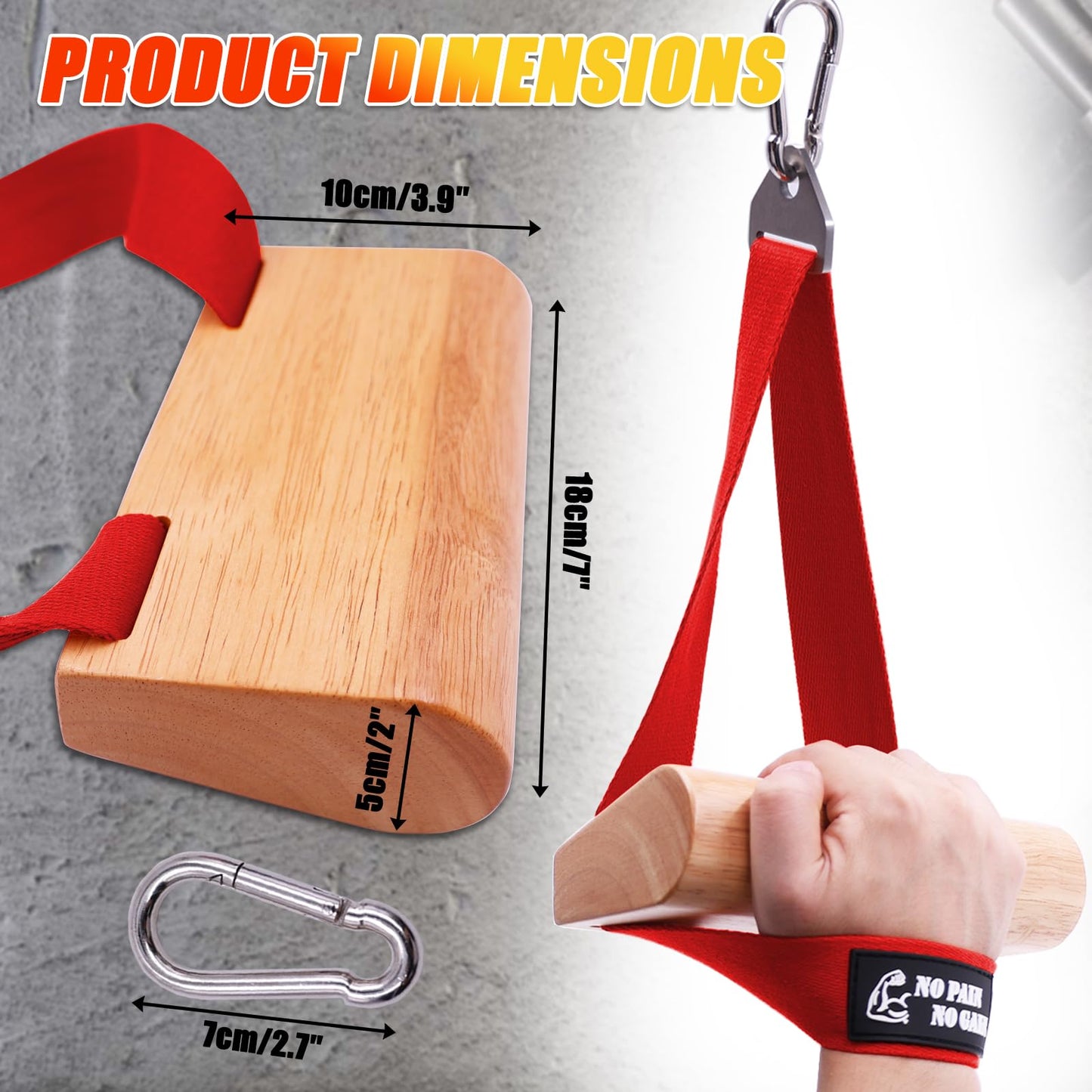 Ergonomic Arm Wrestling Handle with Wooden Grip, Wrist & Forearm Strength Training Attachment for Cable Machines (Red)
