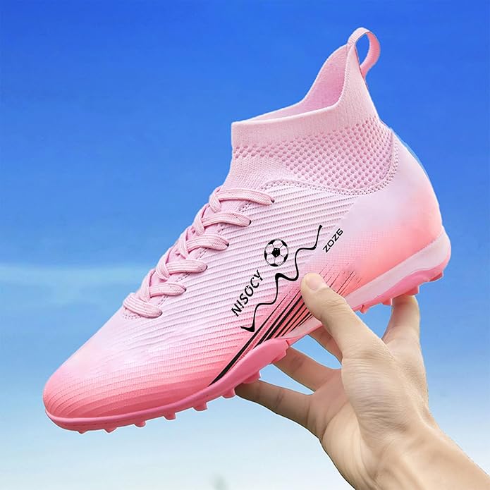 NISOCY Soccer Shoes for Mens Womens Professional Cleats High-Top Athletic Turf Football Shoe Outdoor/Indoor Professional Futsal Football Training Sneaker