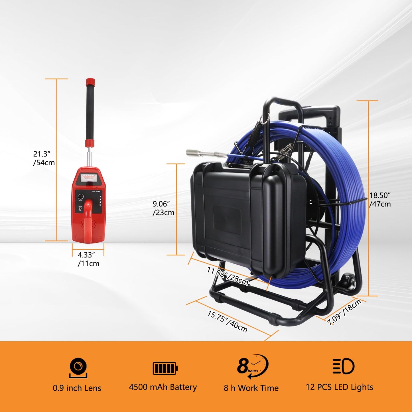 Gatebig Sewer Camera with Locator,Self Leveling,164FT,Retractable Handle,7MM Cable, 9'' IPS Drain Inspection Camera with DVR,IP68 Plumbing Snake with 12 Lights for Home,Duct Pipe Inspection