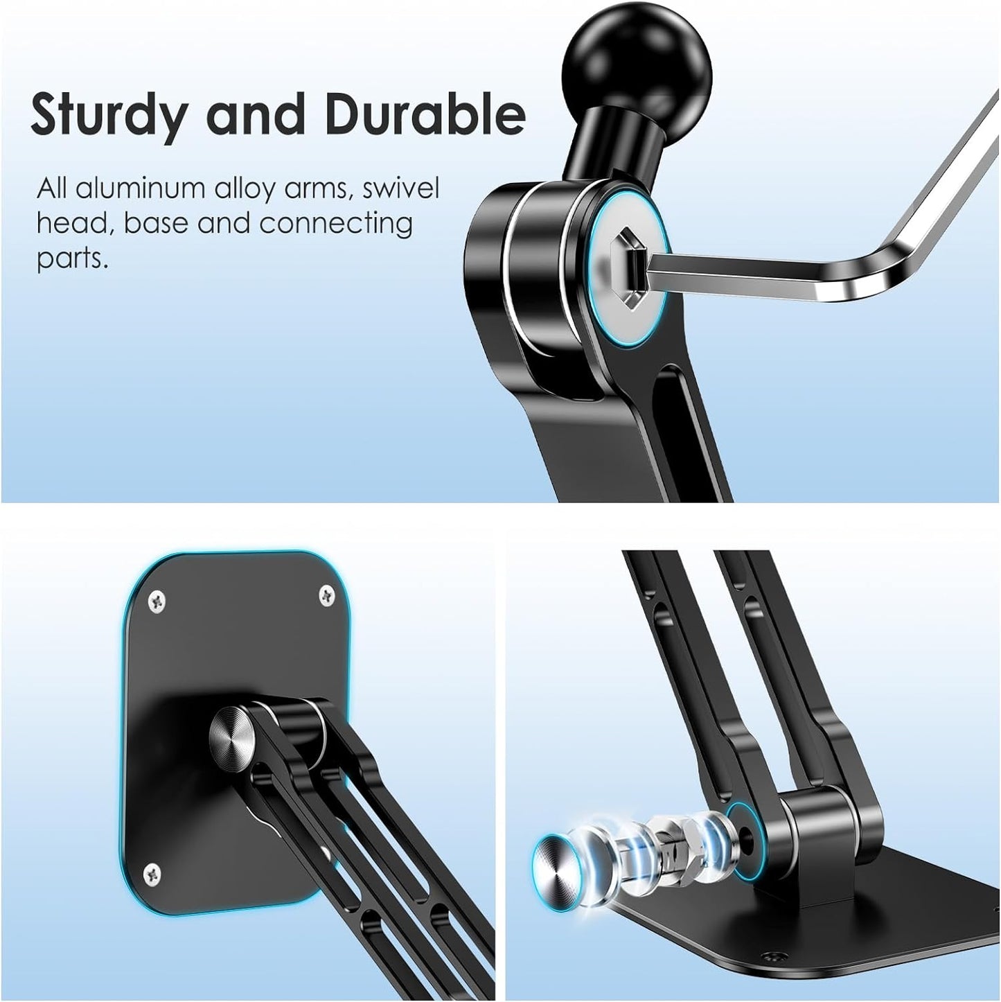 Lucrave 360Rotating 4.7-13" Tablet Wall Mount Holder, Aluminium Extendable iPad Wall Holder, with Base Adjustable