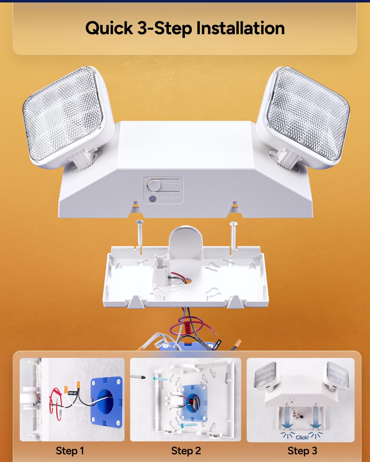 Sunco 12 Pack LED Emergency Lights, Commercial Lighting for Business, Power Outages, Offices, with Backup Battery (90 Minutes), Wall Mount, Hard Wired, 120-277V, Fire Resistant (94V-0) UL
