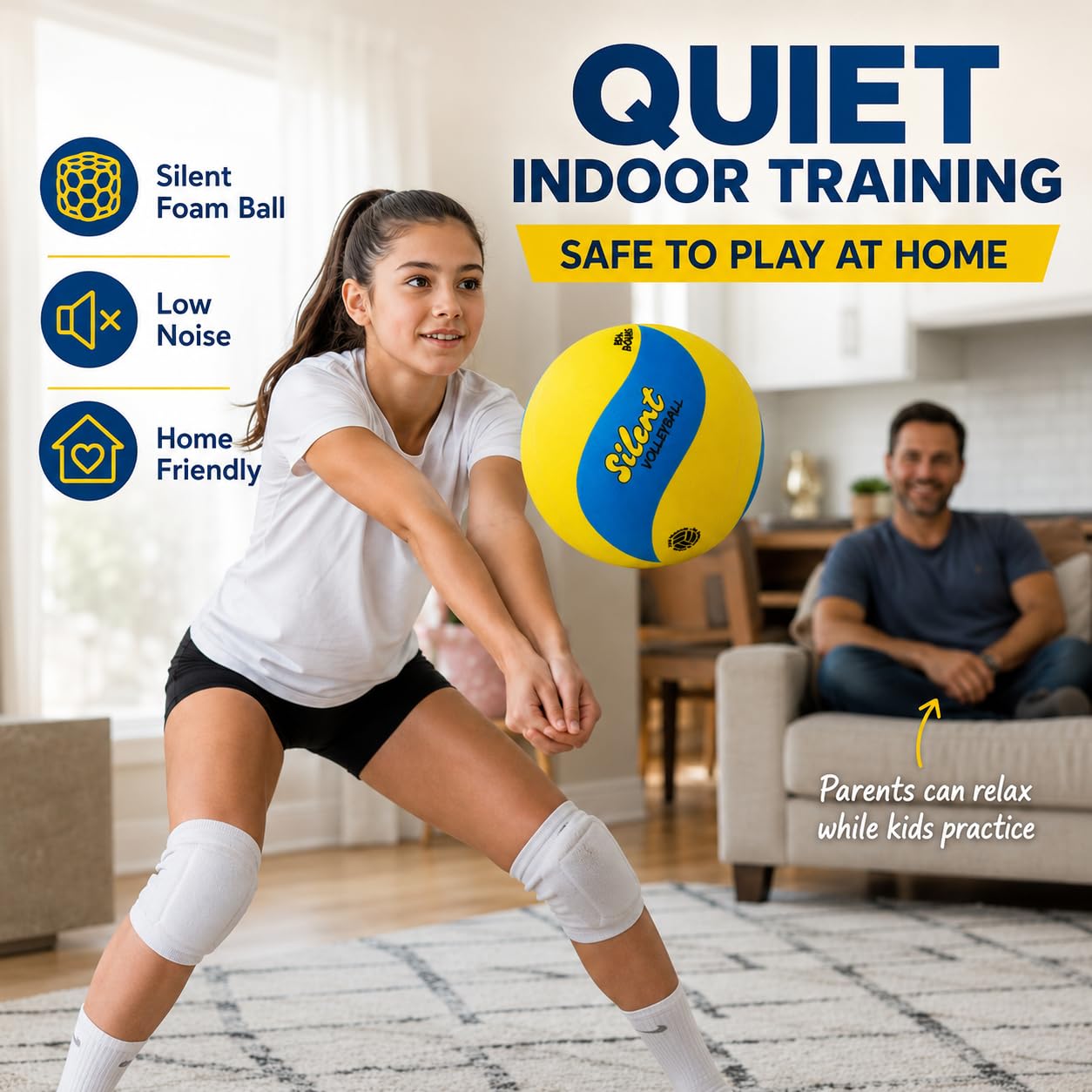 VbStar Volleyball Trainer with Silent House Ball – Indoor Practice Training Set with Serve Trainer Belt and Quiet Indoor Volleyball for Beginners & Advanced Players