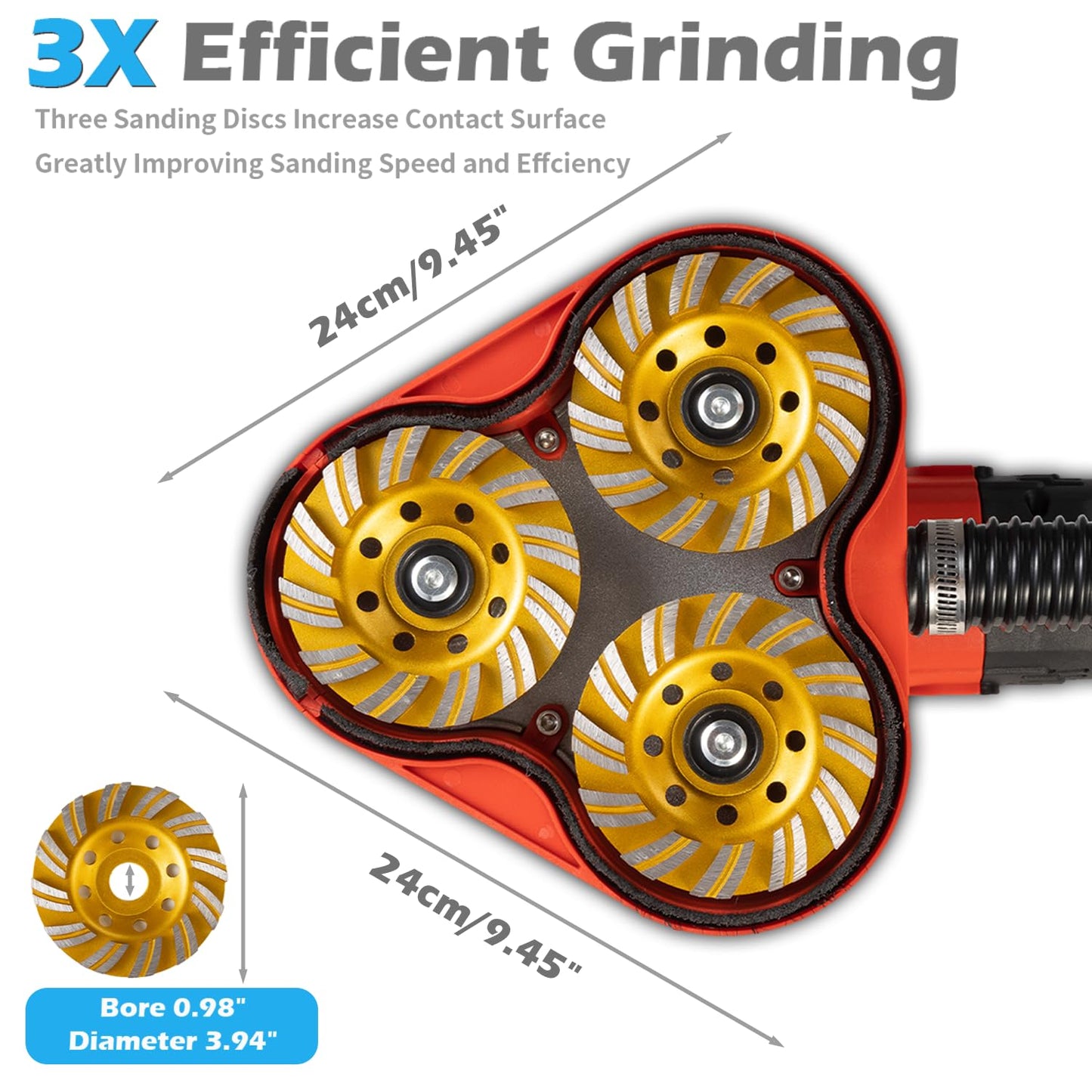 Electric Diamond Polisher Machine+Telescopic Rod 3800W 6 Speed Gears Triple Head Concrete Diamond Grinder for Metal,Stone,Cement Brick Surface Grinding,Epoxy Resin Removal Rock Granite