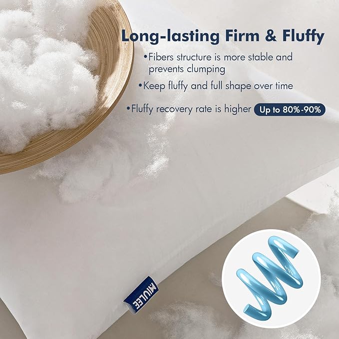 MIULEE Throw Pillows Inserts, Pack of 2 22x22 Inch 100% Virgin Fiber Filling Bed Couch Pillows