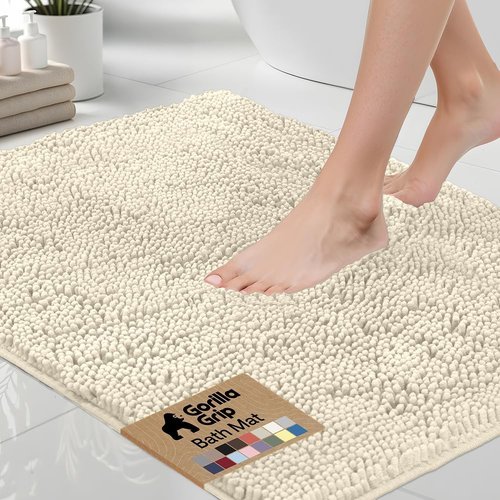 GORILLA GRIP Bath Rug Mat - Soft Absorbent Chenille | Quick Dry Microfiber, 44x26, Ivory Cream