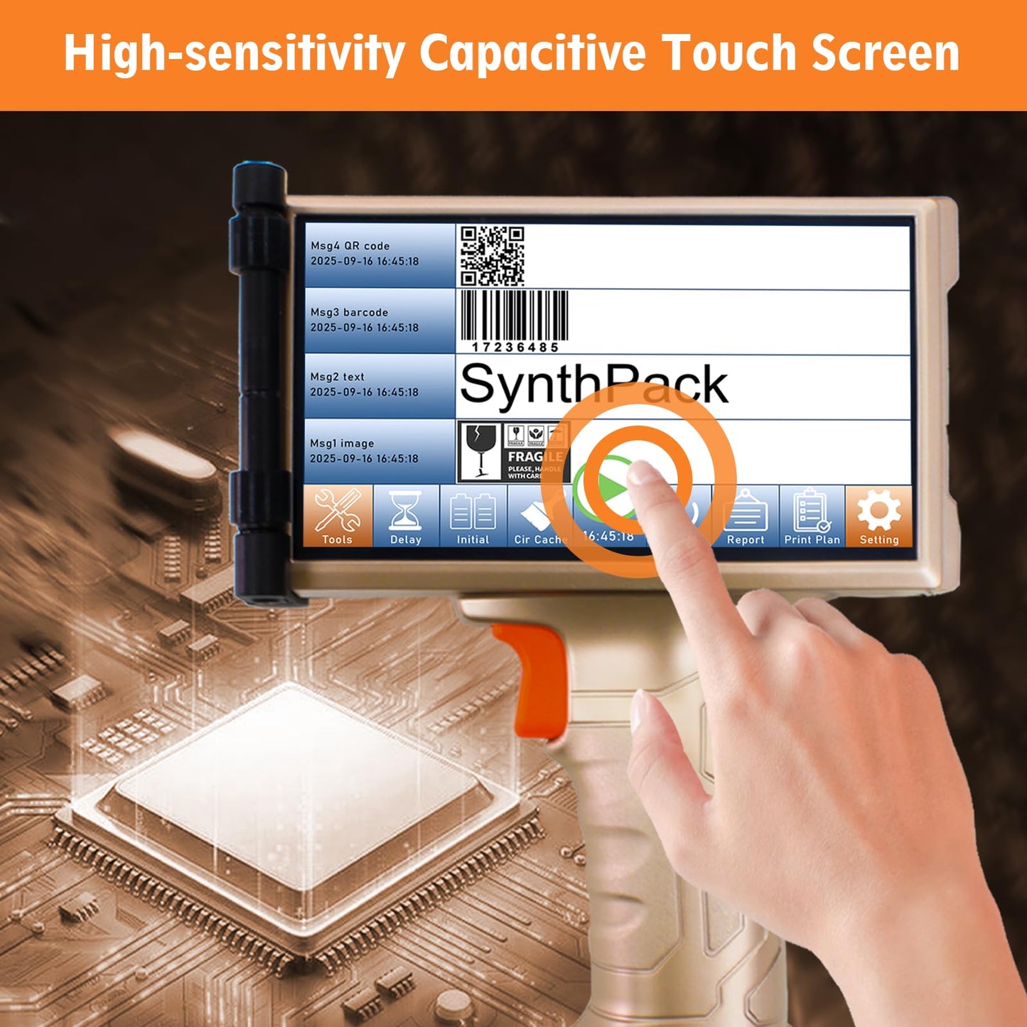 Handheld Inkjet Printer, 1200 DPI Portable Handheld Printer with 6.5 Inch Touchable Screen, 0.5 Inch Print Height for Printing QR Barcode Batch Number Logo on Plastic Carton Wood Metal Glass (SH1)