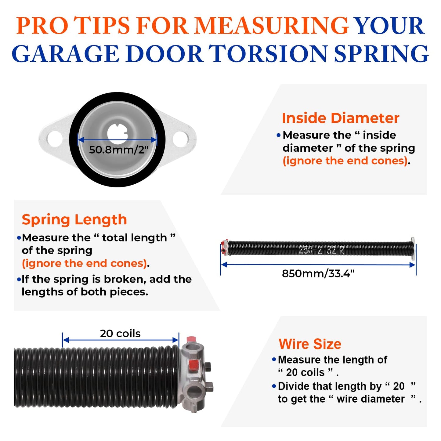 POWLAB Pair of 2" Garage Door Torsion Springs (0.250'' X 2‘’ X 32‘’) with Non-Slip Winding Bars & Gloves, Heavy-Duty Replacement, 18,000 Cycles, High Precision Electrophoresis Black Coated
