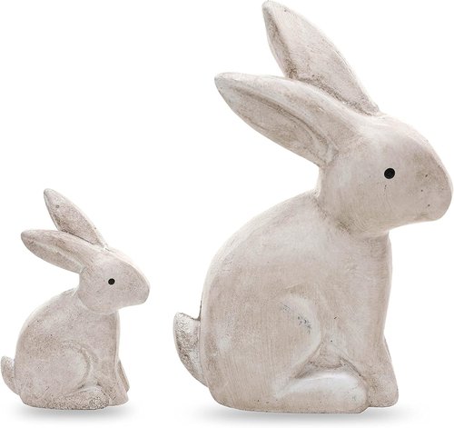 DN DECONATION 3D Bunny Rabbit Figurines - Antique White Spring Easter Decor | Set of 2