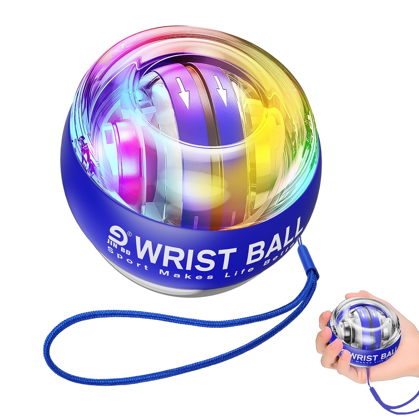 JIN BD Wrist Gyro Ball and Finger Skateboard Set – Self-Starting Forearm Exerciser for Grip Strength, Hand & Finger Exerciser, Home Gym, Workout, Rehabilitation，Colorful Light Blue