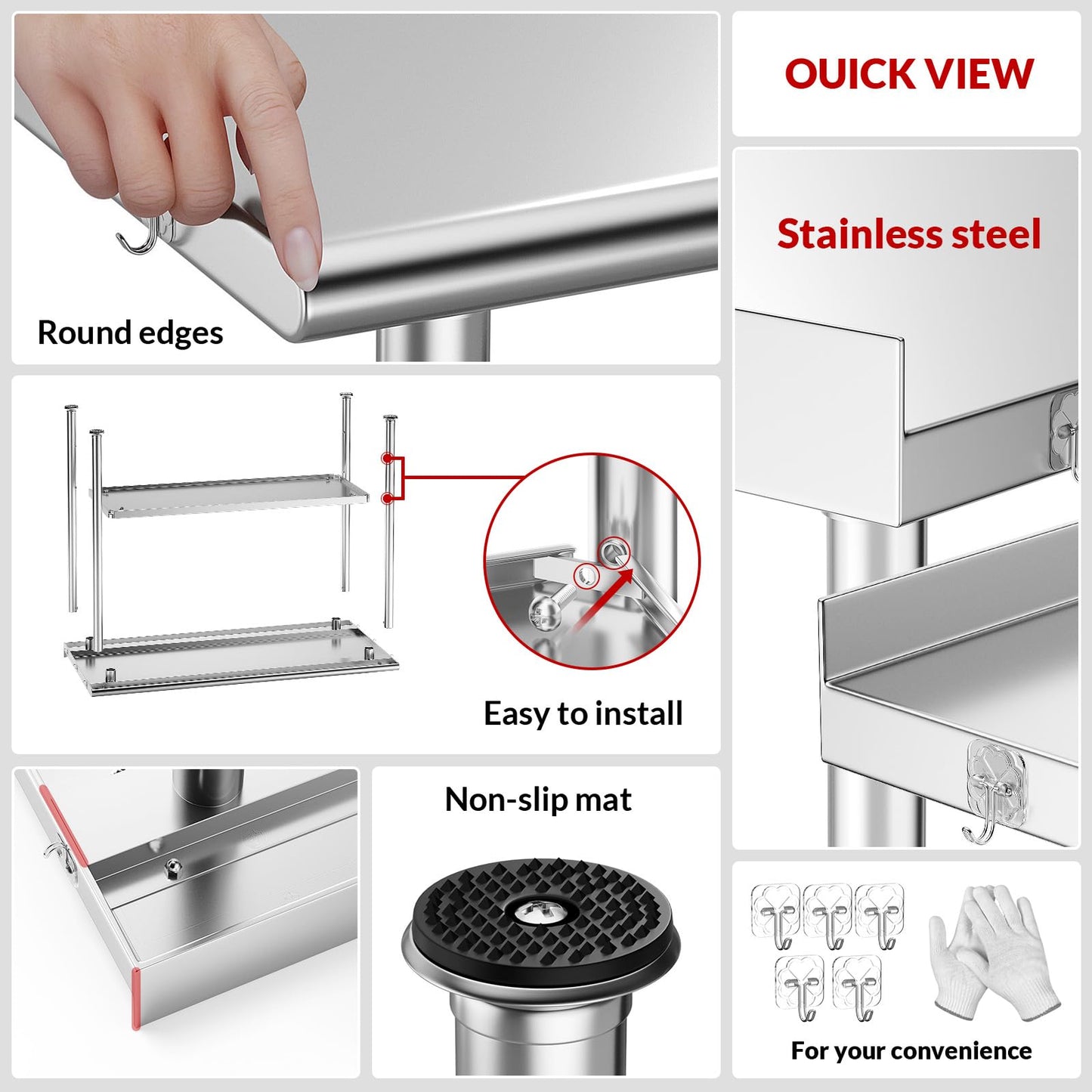 Atelicf All-Stainless Steel Prep Table, 24 X 48 Inch, with Rounded-Corner Backsplash and Adjustable Undershelf, Heavy-Duty for Outdoor Use,Restaurants,Hotels,Workshops,Kitchens,Gardens, and Garages