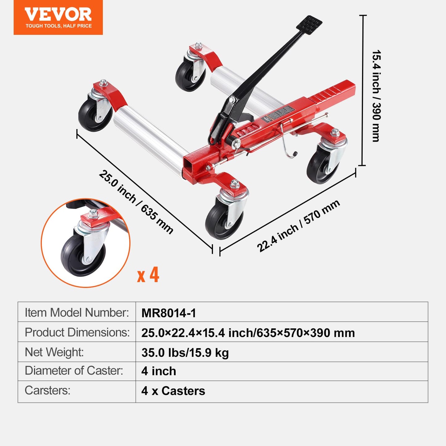 VEVOR Wheel Dolly, Max Capacity 1500 Lbs Car Dolly, Car Jack Dolly Lifter with Wheels, Heavy Duty Vehicle Positioning Ratchet Tire Jack, for Vehicle Car Auto Repair Moving