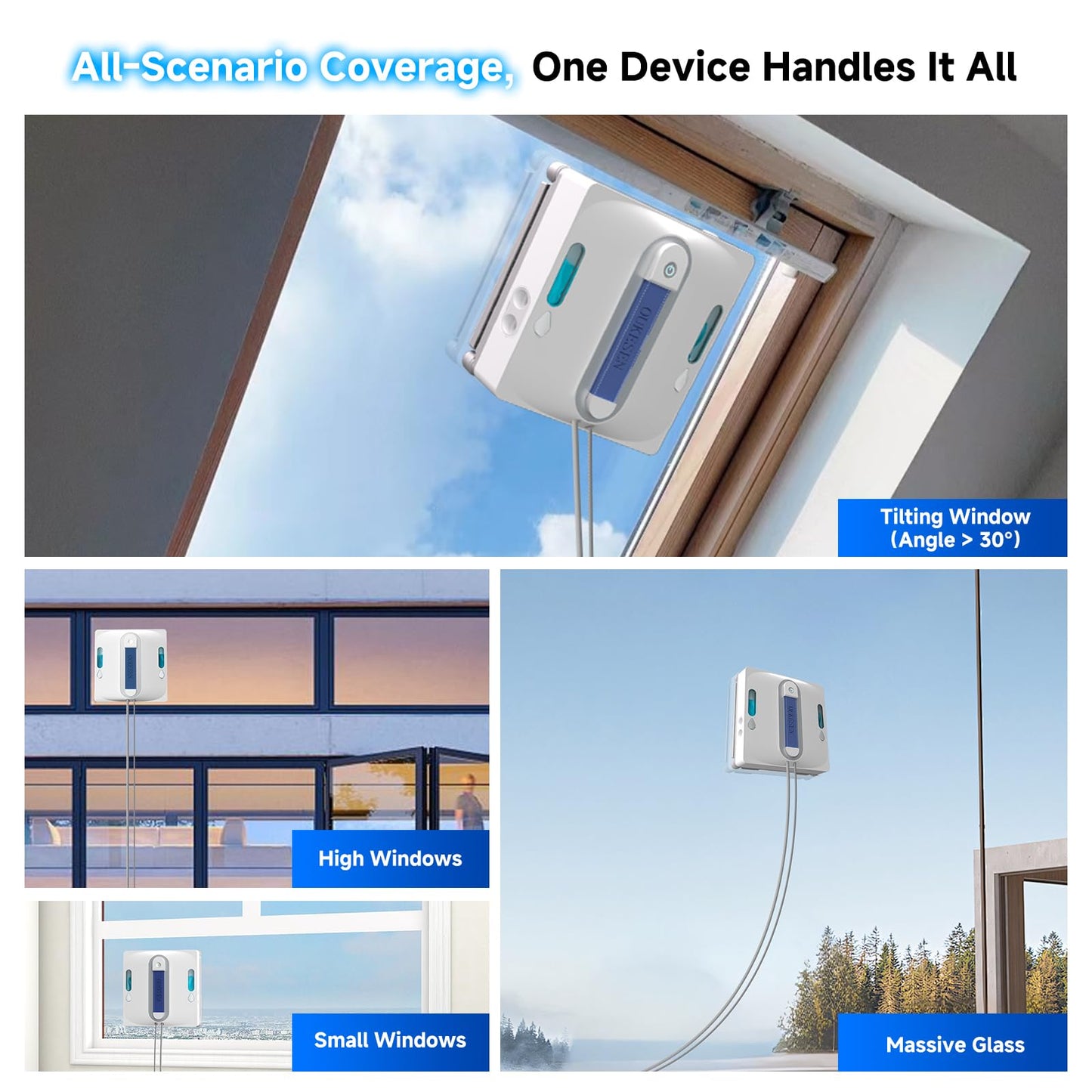 OUKESEN Window Cleaning Robot,9000Pa Sauction & 75N Cleaning Force with 4 Water Spray Support 5 Cleaning Modes & Remote Control,Window Cleaner Robot for Wet Cleaning Frame & Frameless Windows & Tiles