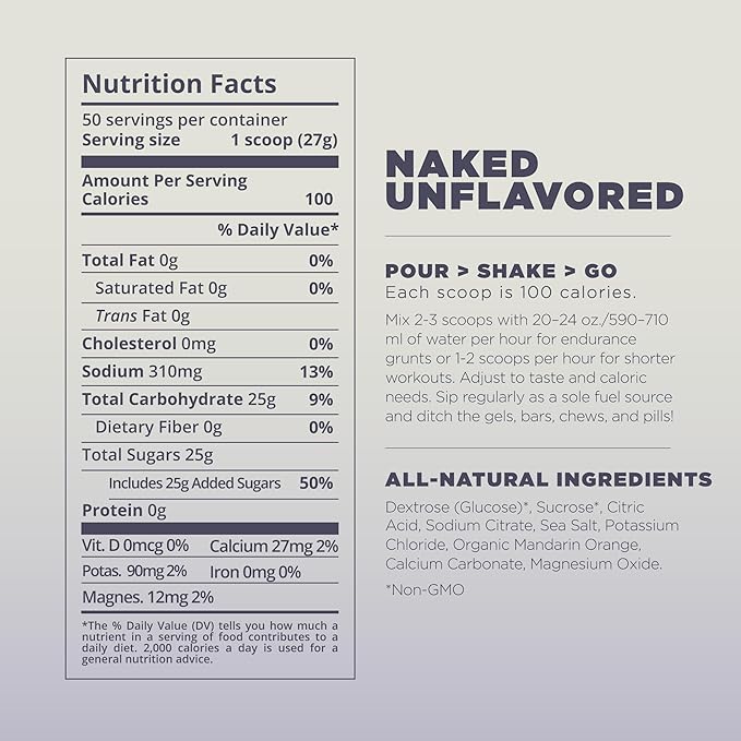 Tailwind Nutrition Endurance Fuel, Carbohydrate & Electrolyte Sports Drink Mix Powder, Gluten-Free, Vegan, Naked Unflavored, 50 Servings