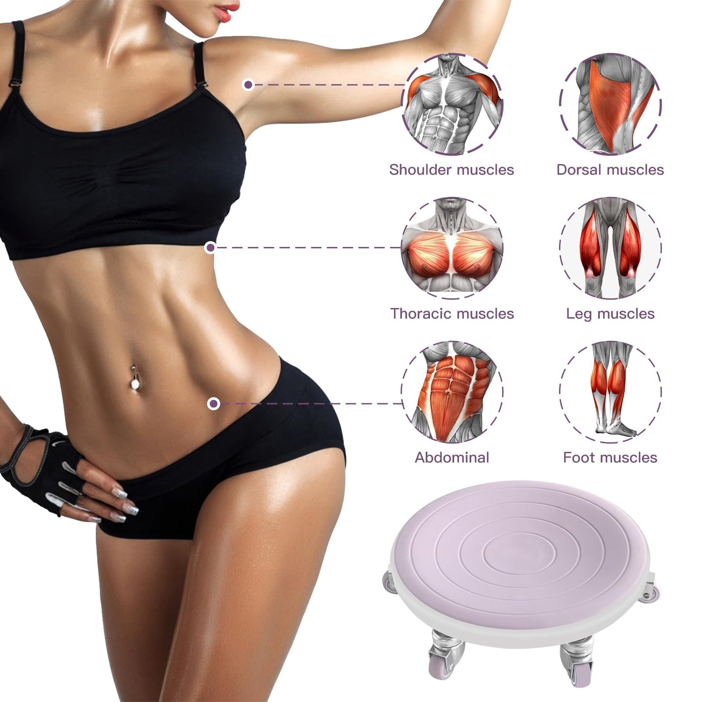 Tasidingster 6 Caster Ab Roller, Ab Exercise Equipment with Knee Pads, Ab Roller Wheel for Core Exercise, Abdominal Strength Training for Home Gym, 360° Silent Ab Workout Equipment (Purple)