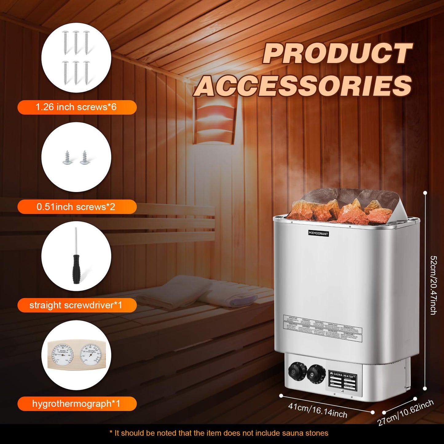 Mxmoonant Sauna Heater, 6KW 220V Electric Sauna Heaters Stove Dry Steam Sauna Bath for Home Hotel Spa Max. 300 Cu.ft with Sauna Hygrothermograph