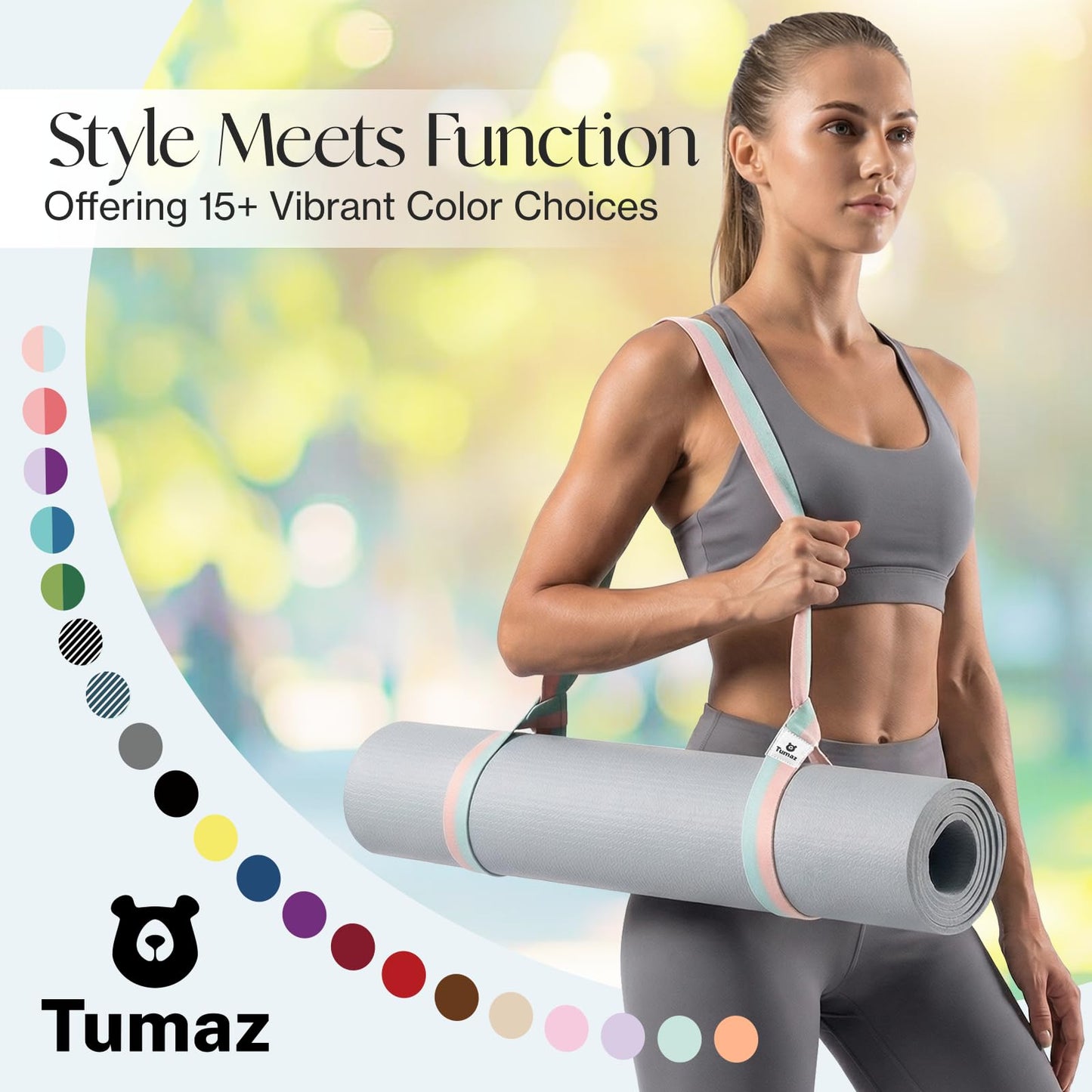 Tumaz Yoga Mat Strap (2 Sizes) with Extra Thick & Comfy Delicate Texture, Adjustable Yoga Mat Carrier