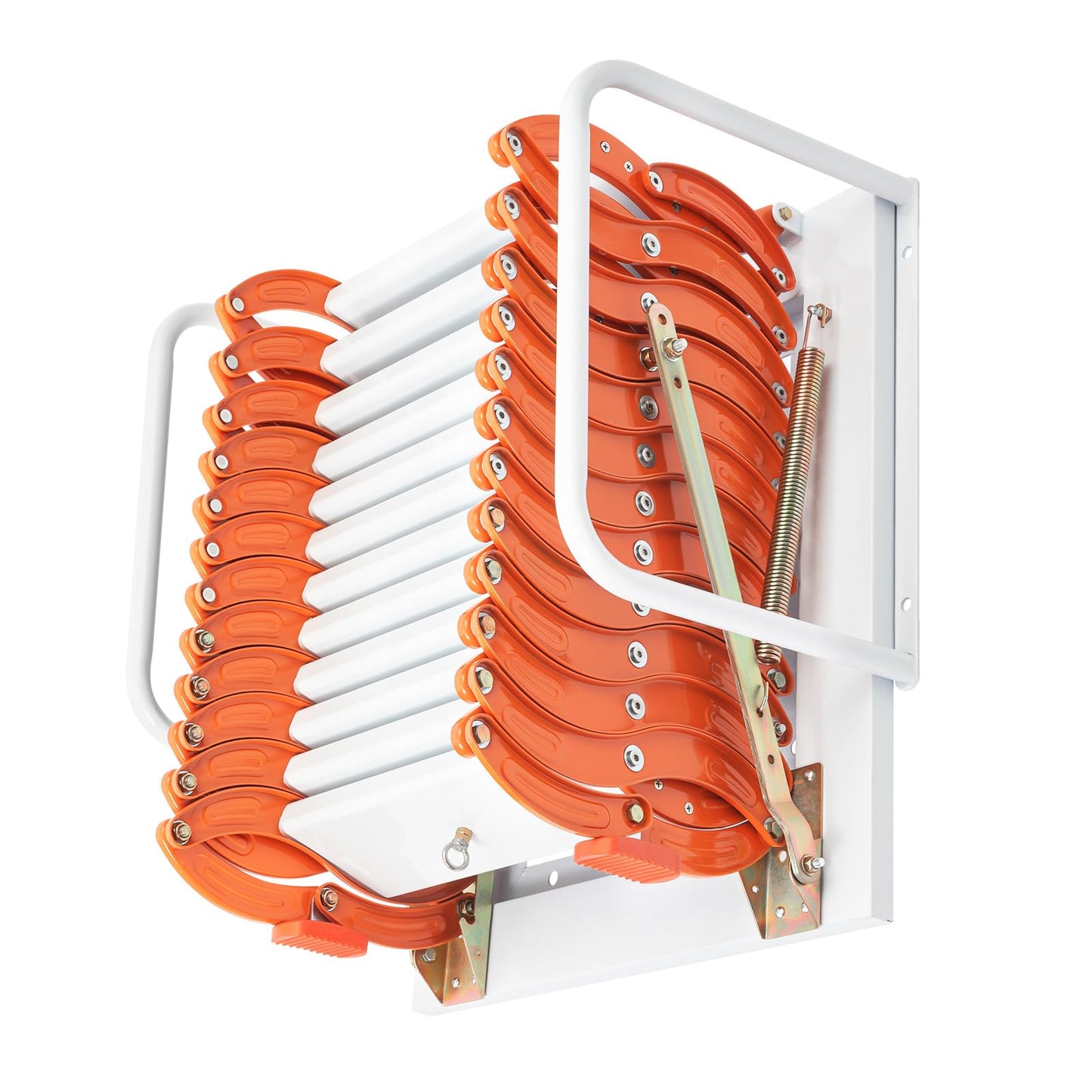 12 Steps Wall Mounted Attic Loft Ladder, Alloy Retractable Telescoping Ladder with Handrails, Folding Ladder Loft Stairs 880lbs Capacity, Attic Pull Down System for Height 9.5-10.17ft, Orange