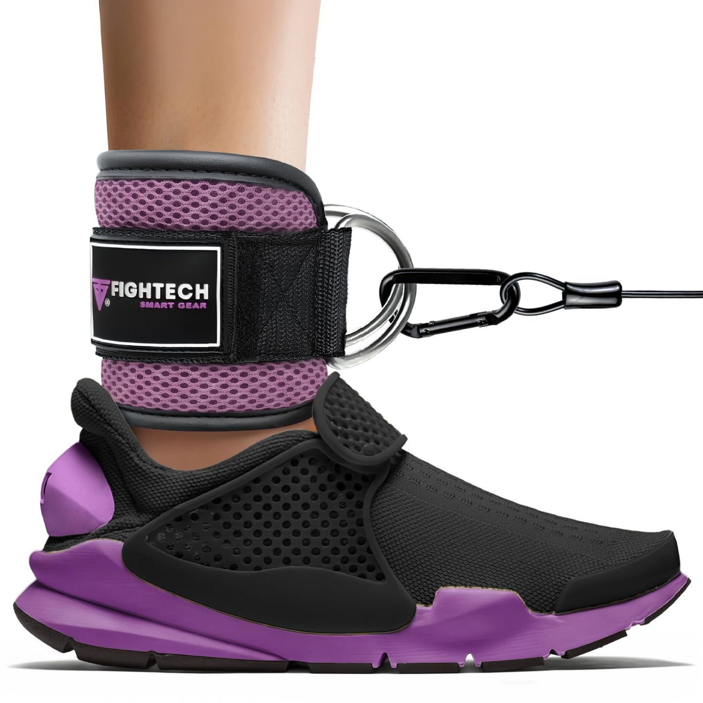 FIGHTECH Ankle Straps - Cable Machine Attachment - Padded Ankle Cuffs for Glute Kickbacks and Leg Workouts (Lavender/Classic)
