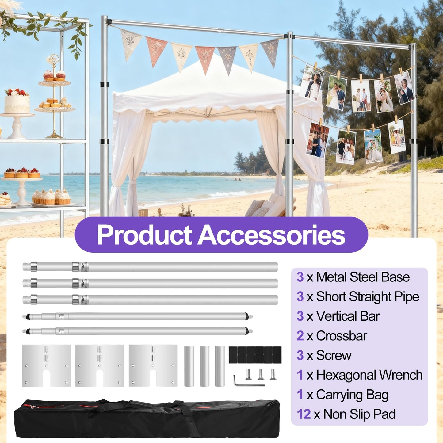 FUDESY 10x20ft Pipe and Drape Backdrop Stand Kit, Heavy Duty Adjustable Backdrop Frame with Flat Base for Photo Studio, Wedding, Party, Event Decoration