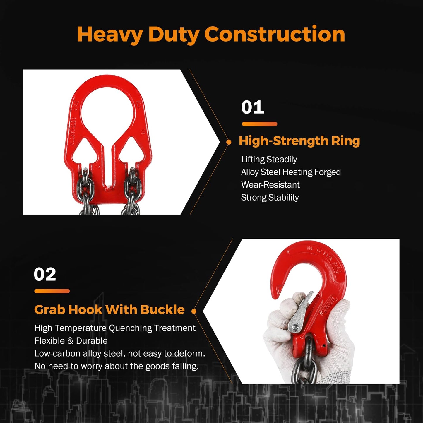 BEAMNOVA Lifting Chains with Adjuster Hooks, 3/8 Inch x 10Ft + 5/16 Inch x 10Ft