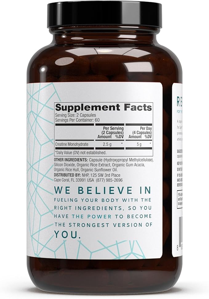Dr. Mercola Pure Power Creatine Monohydrate, 60 Servings (120 Capsules) 2.5g Per Serving, Dietary Supplement, Strength and Energy, Non-GMO, NSF Certified for Sport, 2 Pack