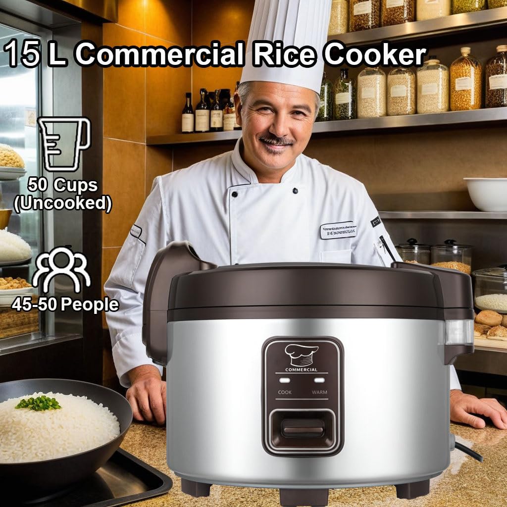 GOLREAN 15.8QT Large Commercial rice cooker 84 cups cooked / 32 cups uncooked rice Commercial Electiric Rice Warmer for 60-70 people, with One-Touch Operation