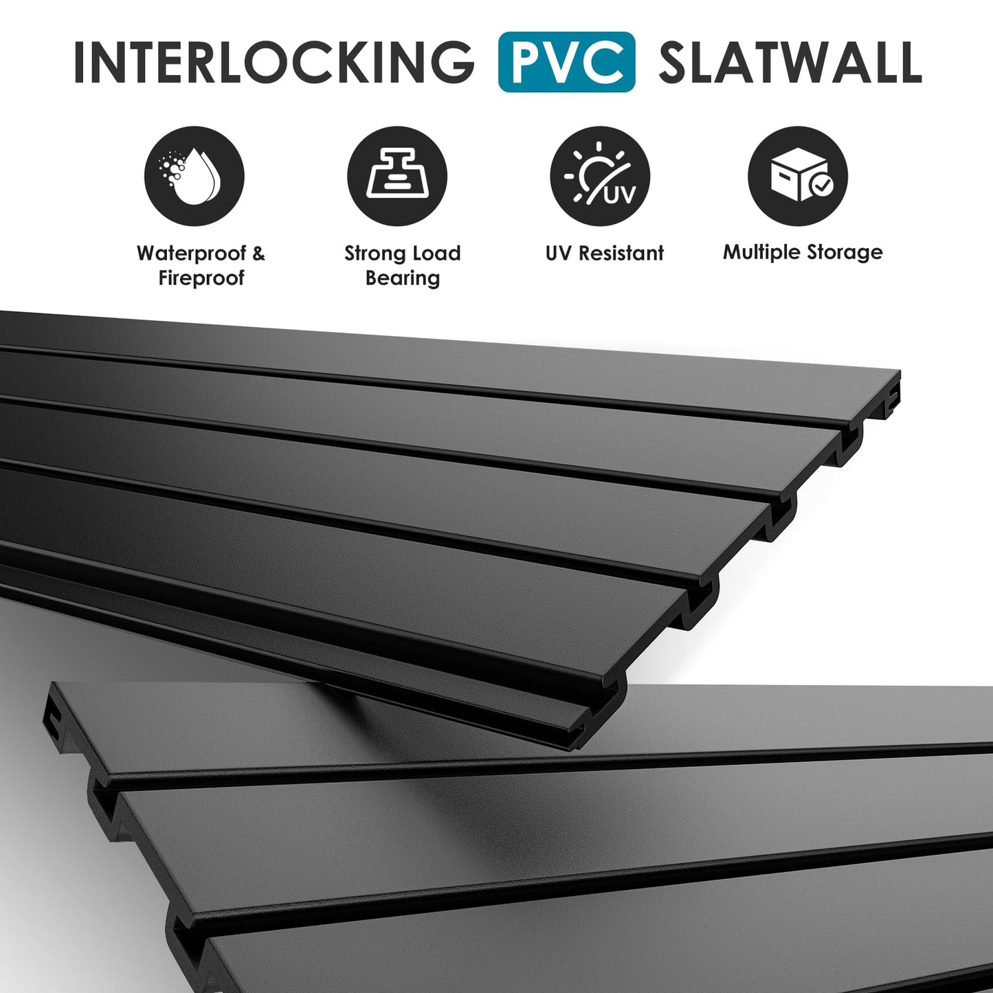 Brakki PVC Slat Wall Paneling 4x8 ft, Garage Organizer Storage System, Black Slatwall Panels for Garage Organization Product, Heavy Duty Wall Mounted Tool Storage for Home