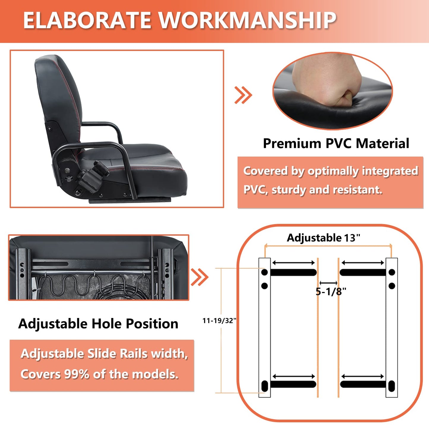 TICSEA Universal Forklift Seat,Tractor Seat with Adjustable Back,Safety Belt and Operator Position Switch,Excavator Skid Loader Backhoe Dozer Telehandler