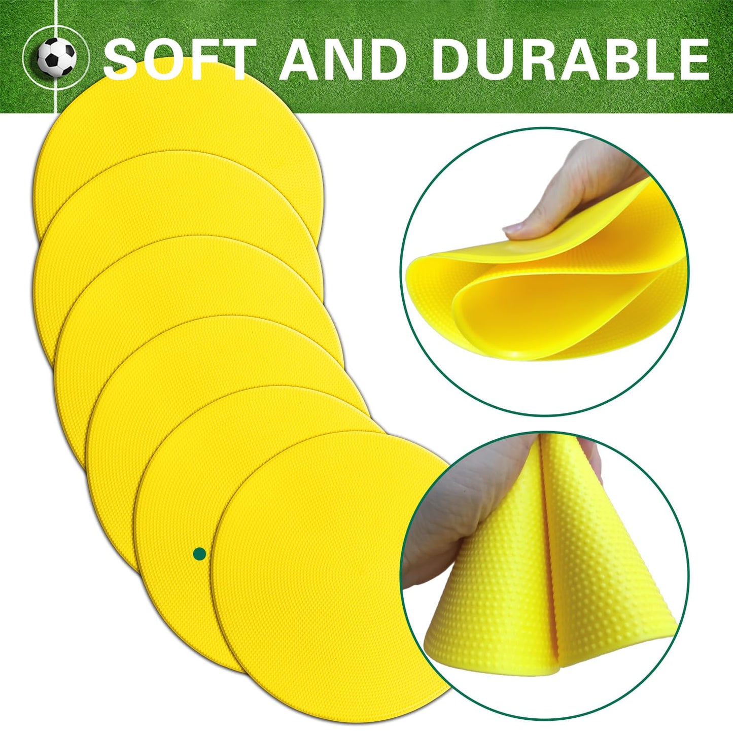 PIKZH Poly Spot Markers 9 inch 30 Pcs Non-Slip Rubber Agility Training Markers Floor Dots Flat Field Cones for Football Soccer Ball Basketball School Exercise Drills Gym Dance Practice TPE Yellow