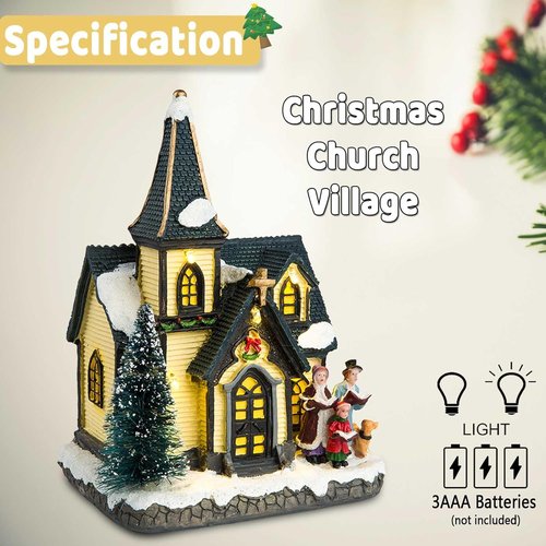 Innodept12 Christmas Church Light House Snow Village - Charming Figurines & Choirs Display