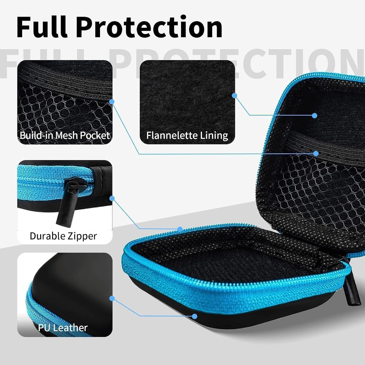MOLOVA 5 Pack) Earbud Case Portable EVA Carrying Case Storage Bag Cell Phone Accessories Organizer with Carabiner