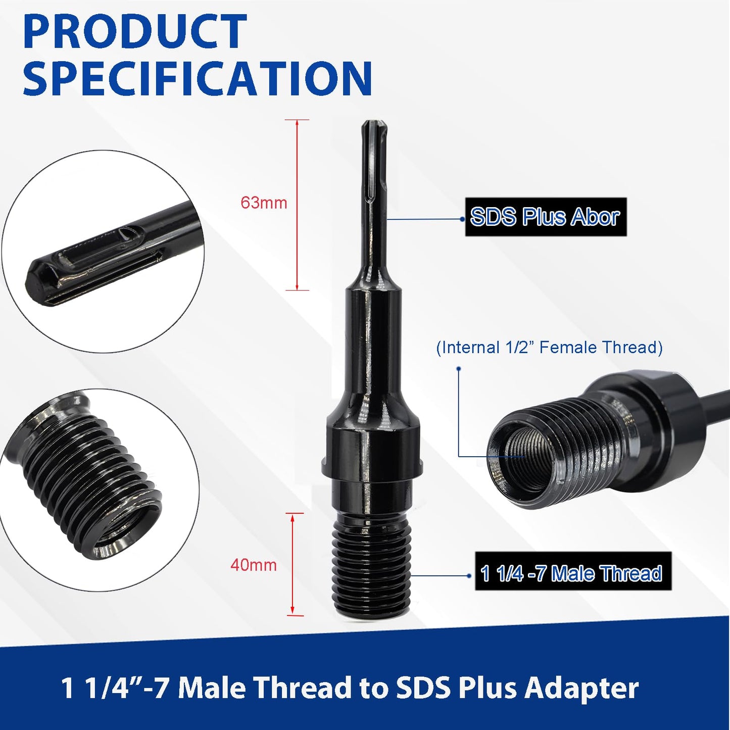 DaduoRi 6" Wet Core Drill Bit & SDS Plus Shank Drill Adapter - 6" Diameter Core Bits for Concrete, 14" Drilling Depth, 1-1/4"-7 Thread Diamond Core Bit for Cured Concrete, Masonry, Brick
