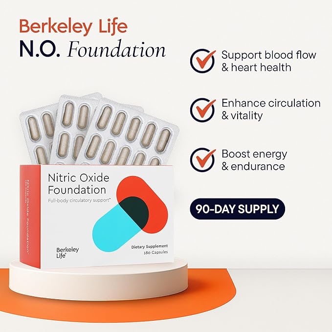 Berkeley Life Nitric Oxide Foundation, Full-Body Circulatory Support - Nitric Oxide Supplements for Men & Women - Beet Root Powder Supports Healthy Blood Pressure, Heart & Cardiovascular Health