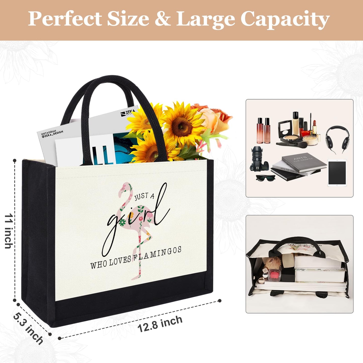Canvas Tote Bag for Women, Cute Flamingo Gifts for Women, Flamingo Lover Gifts Aesthetic Beach Bag Reusable Grocery Bag, Birthday Christmas Gift for Mom Daughter Friends Sisters Who Loves Flamingos